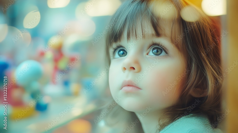 A young girl looks through a window with twinkling bokeh, her eyes wide with curiosity and wonder, amidst softly blurred colors and shapes. A young girl looks through a window with twinkling bokeh, her eyes wide with curiosity and wonder, amidst softly blurred colors and shapes.