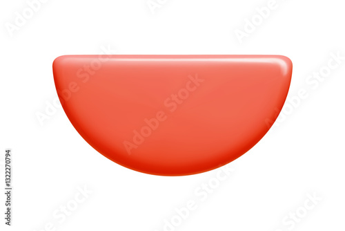 Red 3d vector plaque with curved semicircle shape and polished glow. Glossy speech bubble for dynamic messaging design. Shiny button element banner for menu tag or interface frame.