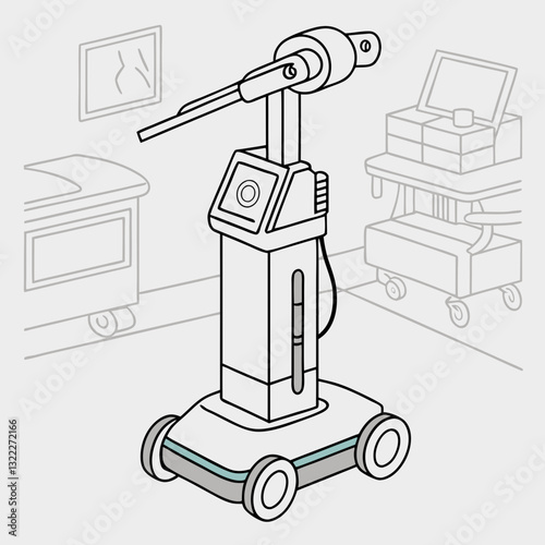 A surgical robot with motorized wheels for easy mobility within the operating room.
