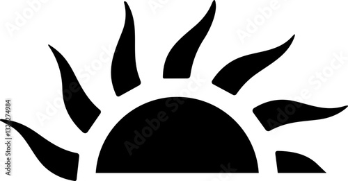 Half Sun sunset and sunrise, icon vector symbol. black sun star icon. Summer, sunlight, nature, sky ,