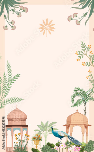 Traditional Mughal wedding invitation. Mughal wedding invitation card design.
