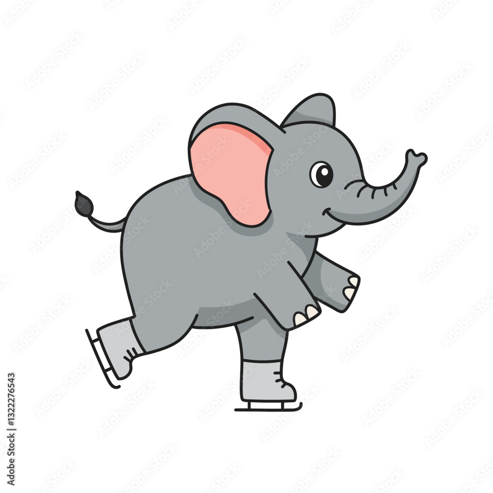 Fototapeta premium Elephant skating on ice in playful flat design vector art