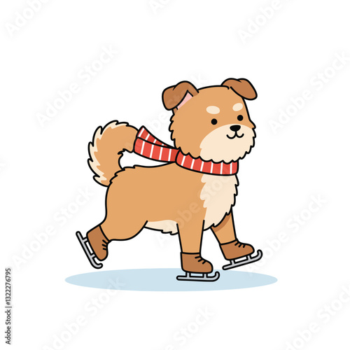 Cute dog skating joyfully in a flat style vector art illustration