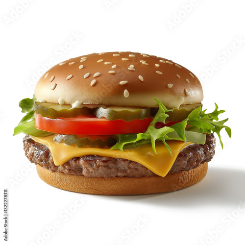 Generative AI_Gourmet Beef Burger with Fresh Ingredients | Perfect for Restaurants & Menus
