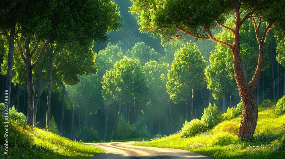 Fototapeta premium painting with trees on both sides