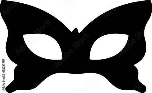 Carnival Mask Flat Icon – Black Masquerade Mask for Party, Mardi Gras, or Halloween | Vector Illustration