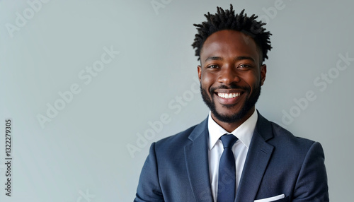 Smiling african american young businessman, copy space