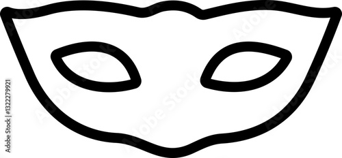 Carnival Mask Line Icon – Simple Black Masquerade Mask for Mardi Gras, Halloween, and Party | Vector Illustration