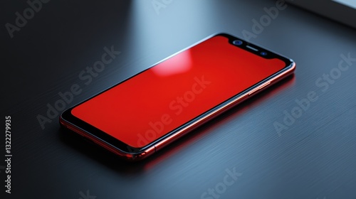 A sleek smartphone, reminiscent of the  operating system, boasts a vibrant coral red finish, its screen a pristine black canvas, ready for a captivating mockup.