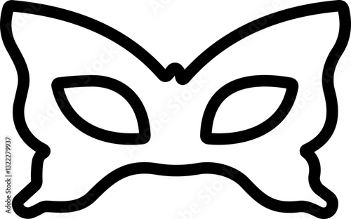 Carnival Mask Line Icon – Simple Black Masquerade Mask for Mardi Gras, Halloween, and Party | Vector Illustration