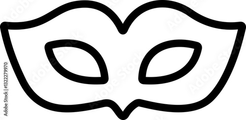 Carnival Mask Line Icon – Simple Black Masquerade Mask for Mardi Gras, Halloween, and Party | Vector Illustration