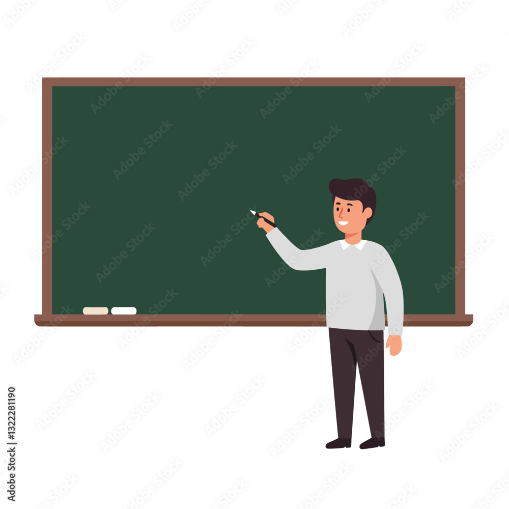 Teacher writing on chalkboard in flat design style vector illustration Teacher writing on chalkboard in flat design style vector illustration