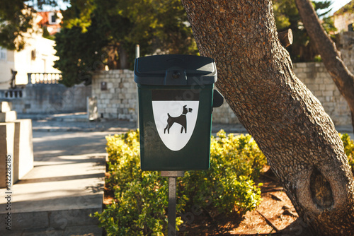 Toilet bags and container for dog excrement on the city street
