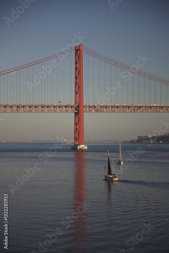 Sailboats Near Bridge in Lisbon