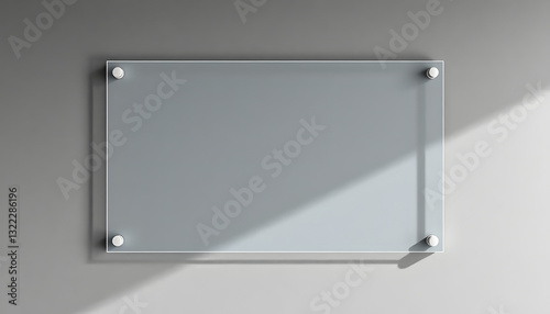 Blank wide transparent glass office corporate Signage plate Mock Up Template, Clear Printing Board For Branding, Logo. Transparent acrylic advertising signboard proportion 1 : 2 mockup side view, Pa