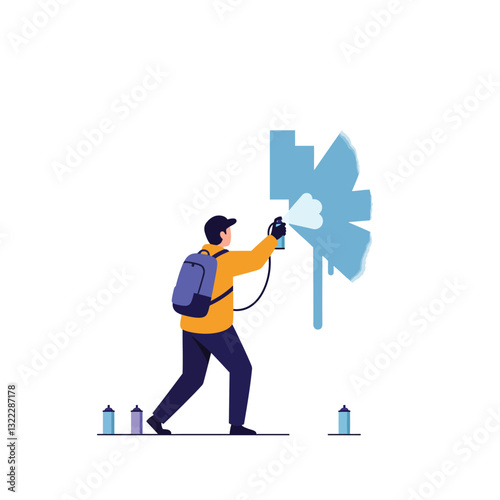 Creative artist spraying vibrant colors in flat design vector art