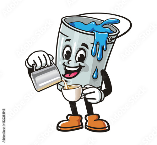 Cartoon mascot character Paint Bucket as Barista