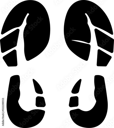 Footprint human silhouette vector. Shoe sole print. Foot print tread, boots, sneakers. Impression icon barefoot Footsteps man and person