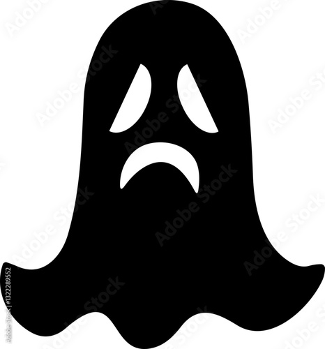 Ghost icon flat Vector. Halloween concept, Cartoon Ghost, black ghost with eyes, spooky character, ghoul or spirit monsters silhouette with spooky faces. Horror holiday flying phantoms or nightmare