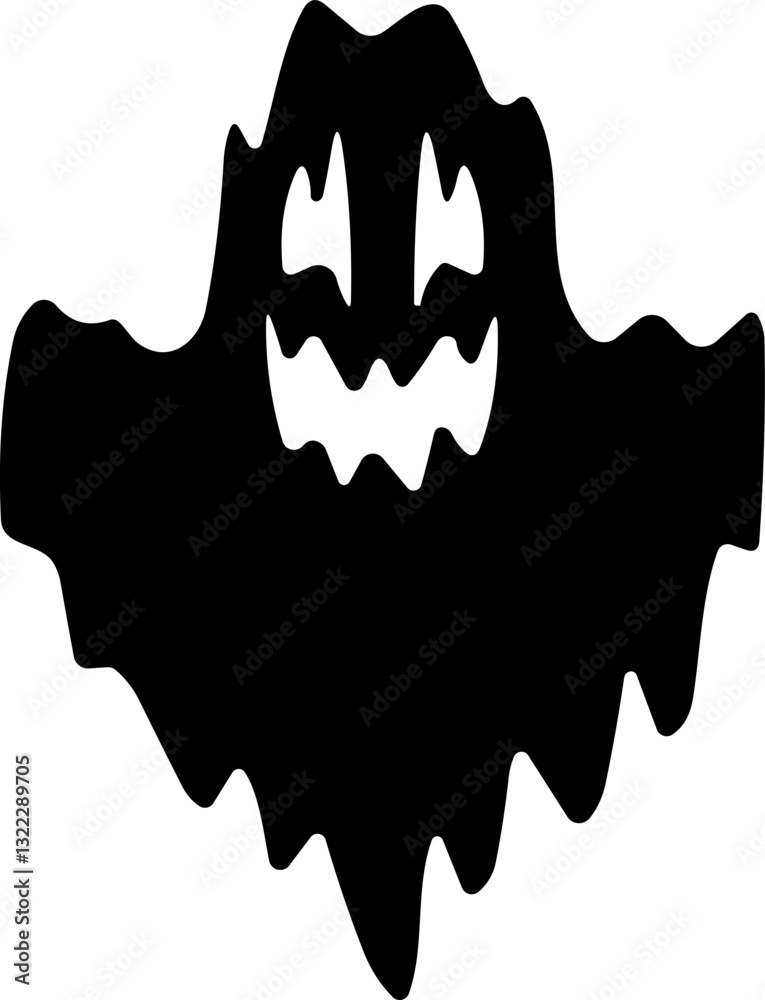 Fototapeta premium Ghost icon flat Vector. Halloween concept, Cartoon Ghost, black ghost with eyes, spooky character, ghoul or spirit monsters silhouette with spooky faces. Horror holiday flying phantoms or nightmare