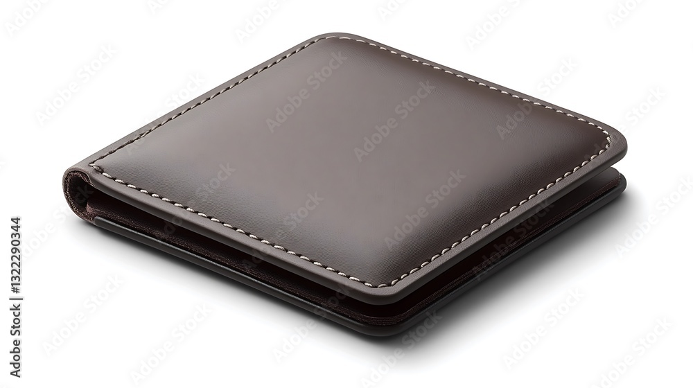 Dark brown leather wallet, closed, top view Dark brown leather wallet, closed, top view