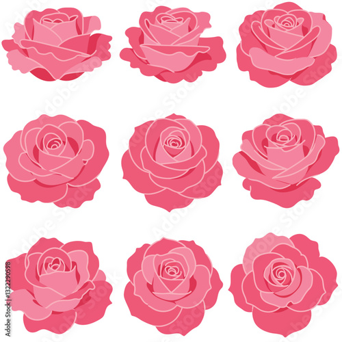 Beautiful pink rose flowers in flat design style for vector art