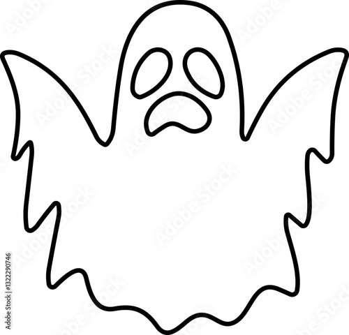 Ghost icon line Vector. Halloween concept, Cartoon Ghost, black ghost with eyes, spooky character, ghoul or spirit monsters silhouette with spooky faces. Horror holiday flying phantoms or nightmare