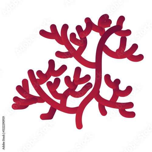 Red coral. Underwater inhabitant. Inhabitant of the ocean floor. Marine animal. Vector illustration isolated on white background.