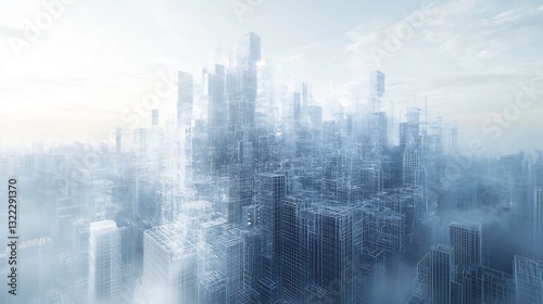 City built by quantum AI where towering skyscrapers dissolve and rebuild in real time adjusting their structure based on energy flows