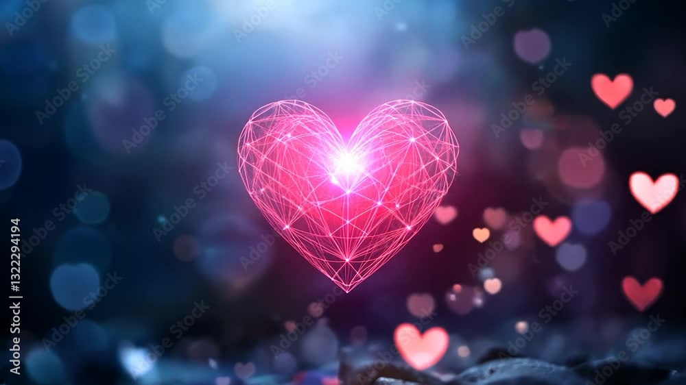 A glowing digital heart surrounded by soft bokeh lights, symbolizing love and connection A glowing digital heart surrounded by soft bokeh lights, symbolizing love and connection