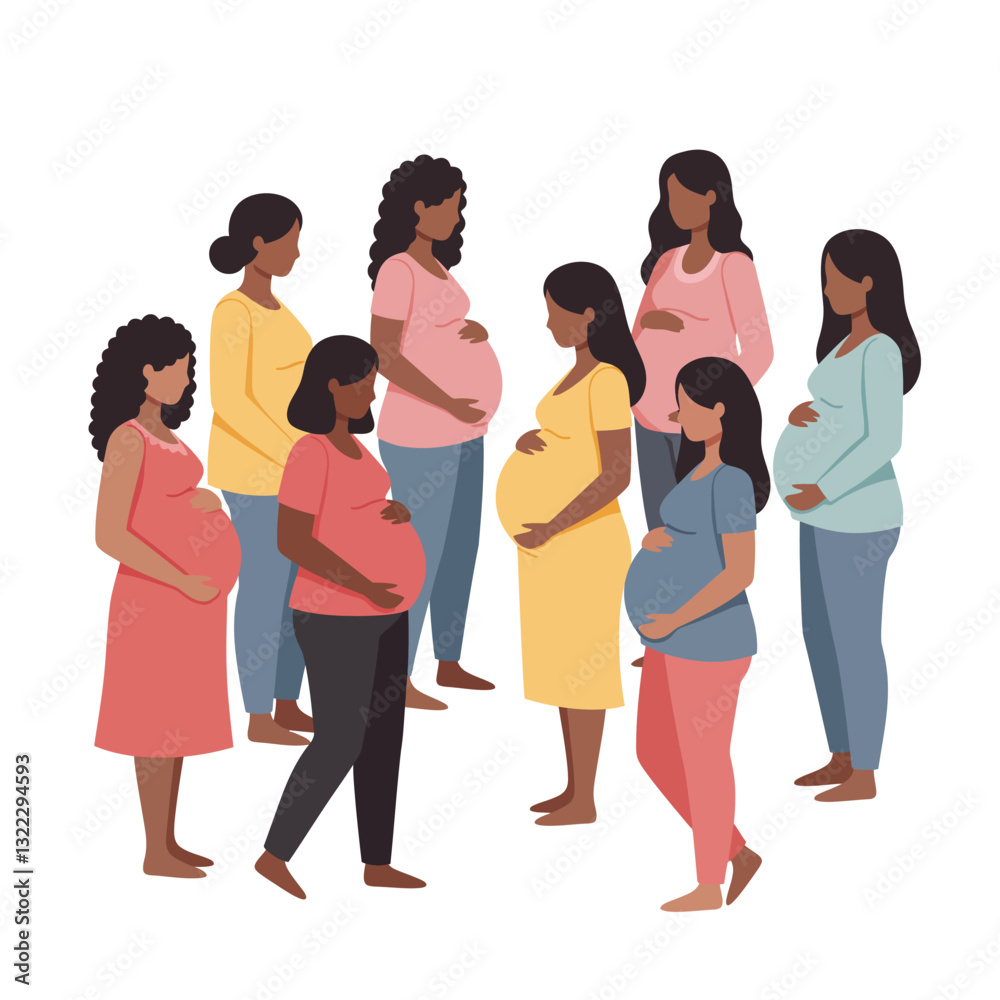 Group of pregnant women in casual clothing with minimal design style vector illustration Group of pregnant women in casual clothing with minimal design style vector illustration