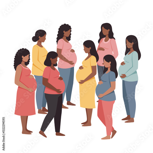 Group of pregnant women in casual clothing with minimal design style vector illustration