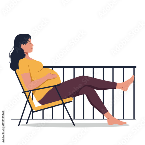 Pregnant woman relaxing on chair in minimal flat vector art