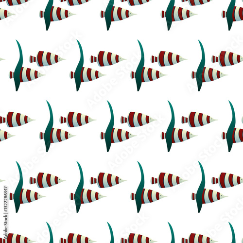 Exotic aquarium or sea fish. Flat style. Vector illustration. Seamless pattern.