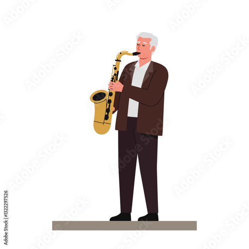 Musician playing saxophone in a minimal design style vector art