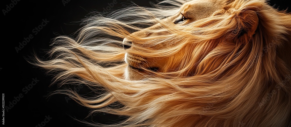 Naklejka premium Majestic Lion's Mane in the Wind: A Captivating Portrait