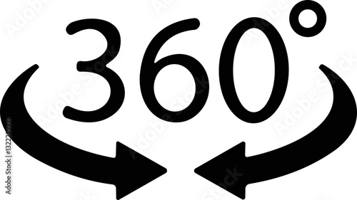 360 degree vector icon. Round signs with arrows rotation angle to three sixty degrees. Rotate symbol isolated on transparent background. Vector illustration.
