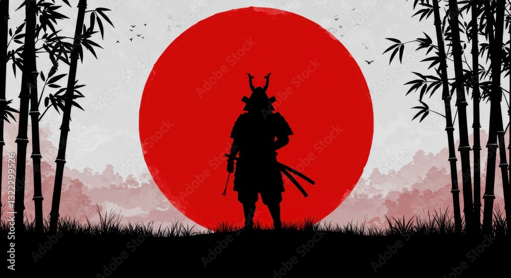 Fototapeta premium Silhouetted Samurai Warrior at Sunset