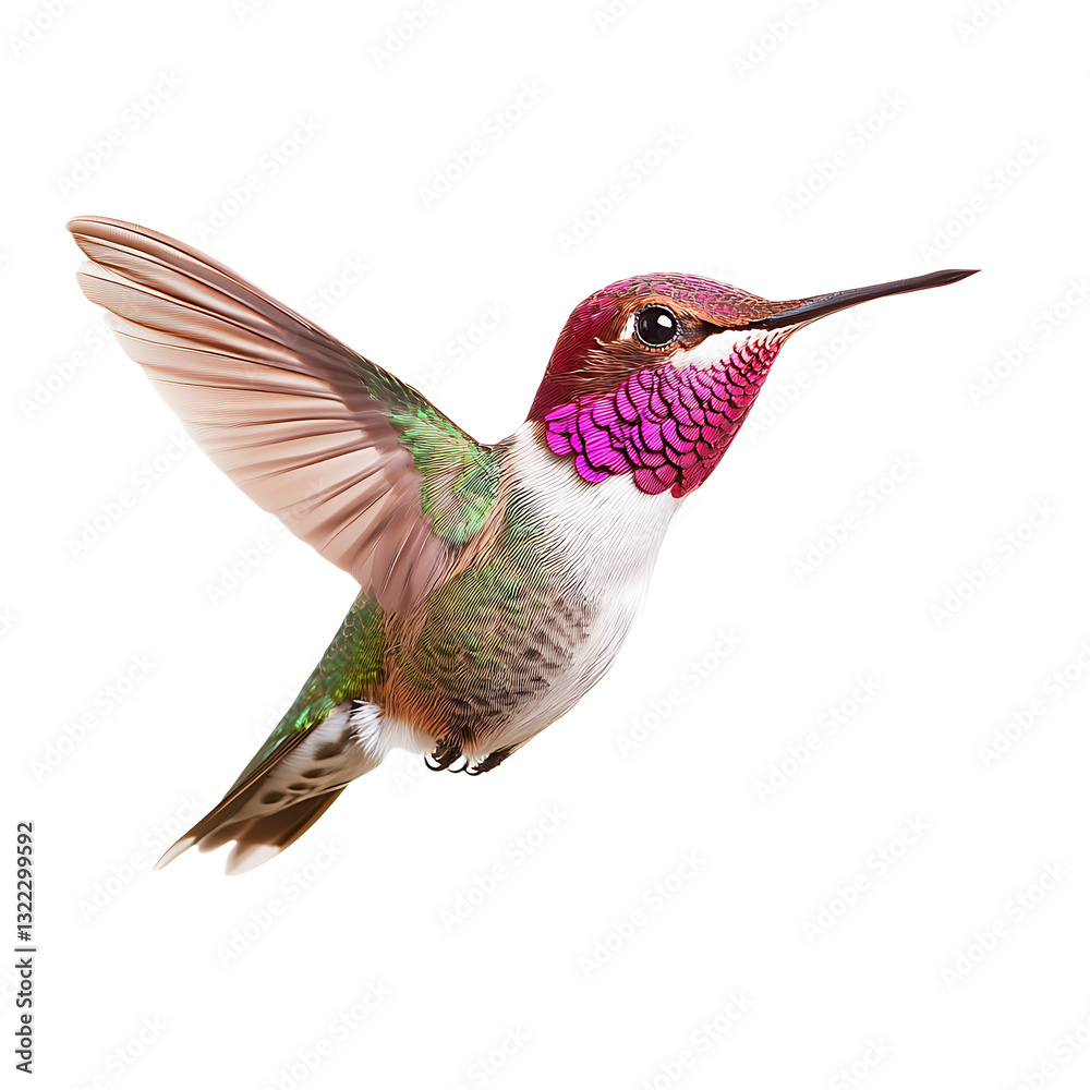 Fototapeta premium Hummingbird: A vibrant depiction of a hummingbird against a dark background, showcasing its delicate wings and colorful plumage.