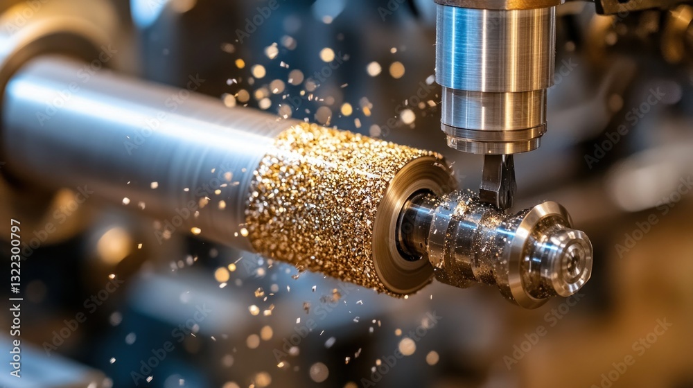 Metalworking Machine turning & shaping metal with sharp tool; shavings flying off Metalworking Machine turning & shaping metal with sharp tool; shavings flying off