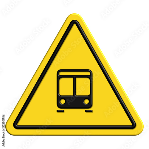 Warning bus sign displayed prominently in a 3D design for enhanced visibility and safety awareness for pedestrians