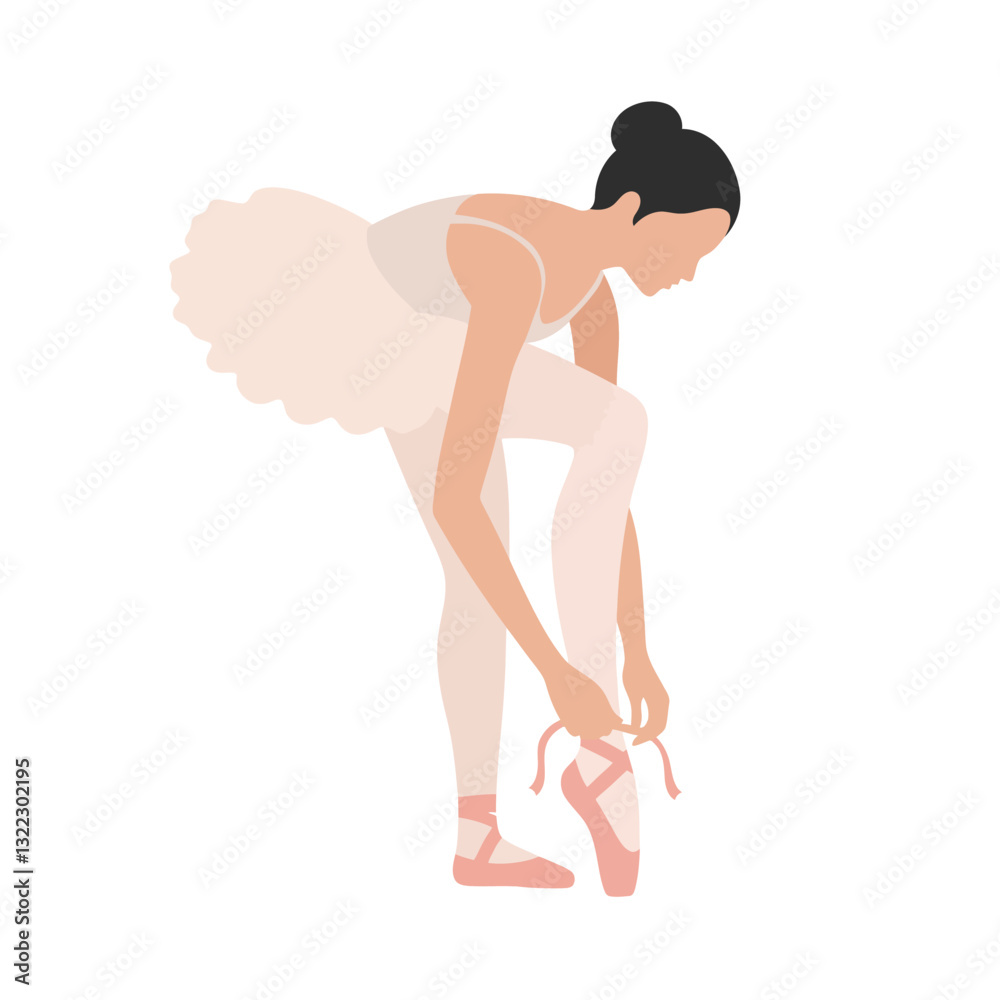 Naklejka premium Ballerina adjusting her pointe shoes in a minimal flat design vector illustration