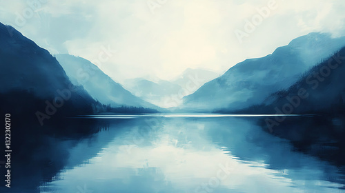 A serene lake nestled between two mountain ranges