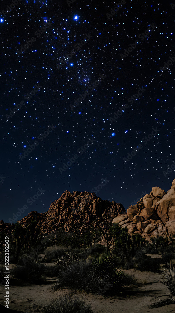 Fototapeta premium Night Sky over Desert Mountains and Vegetation