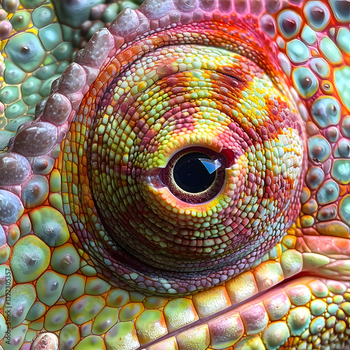 Macro Photography of a Chameleon Eye: Vibrant Color and Texture in Nature