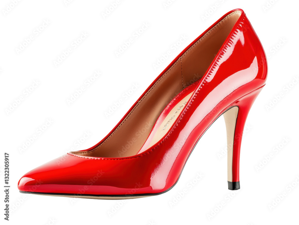 Elegant red high heel shoe on a white background viewed from the side Elegant red high heel shoe on a white background viewed from the side