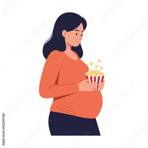 Pregnant woman holding popcorn in flat style vector art