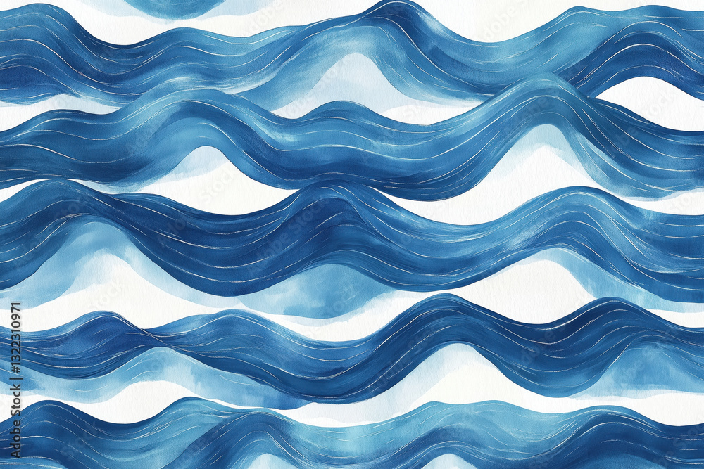 Seamless Wave Pattern, Hand drawn water sea vector background. Wavy beach print, curly grunge paint lines, watercolor stripes
