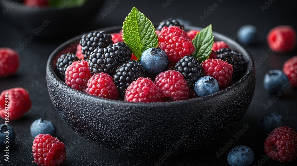 Colorful mix of raspberries, blackberries, and blueberries in a bowl Colorful mix of raspberries, blackberries, and blueberries in a bowl