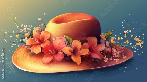 Stylized Hat with Flower Embellishments Icon. photo